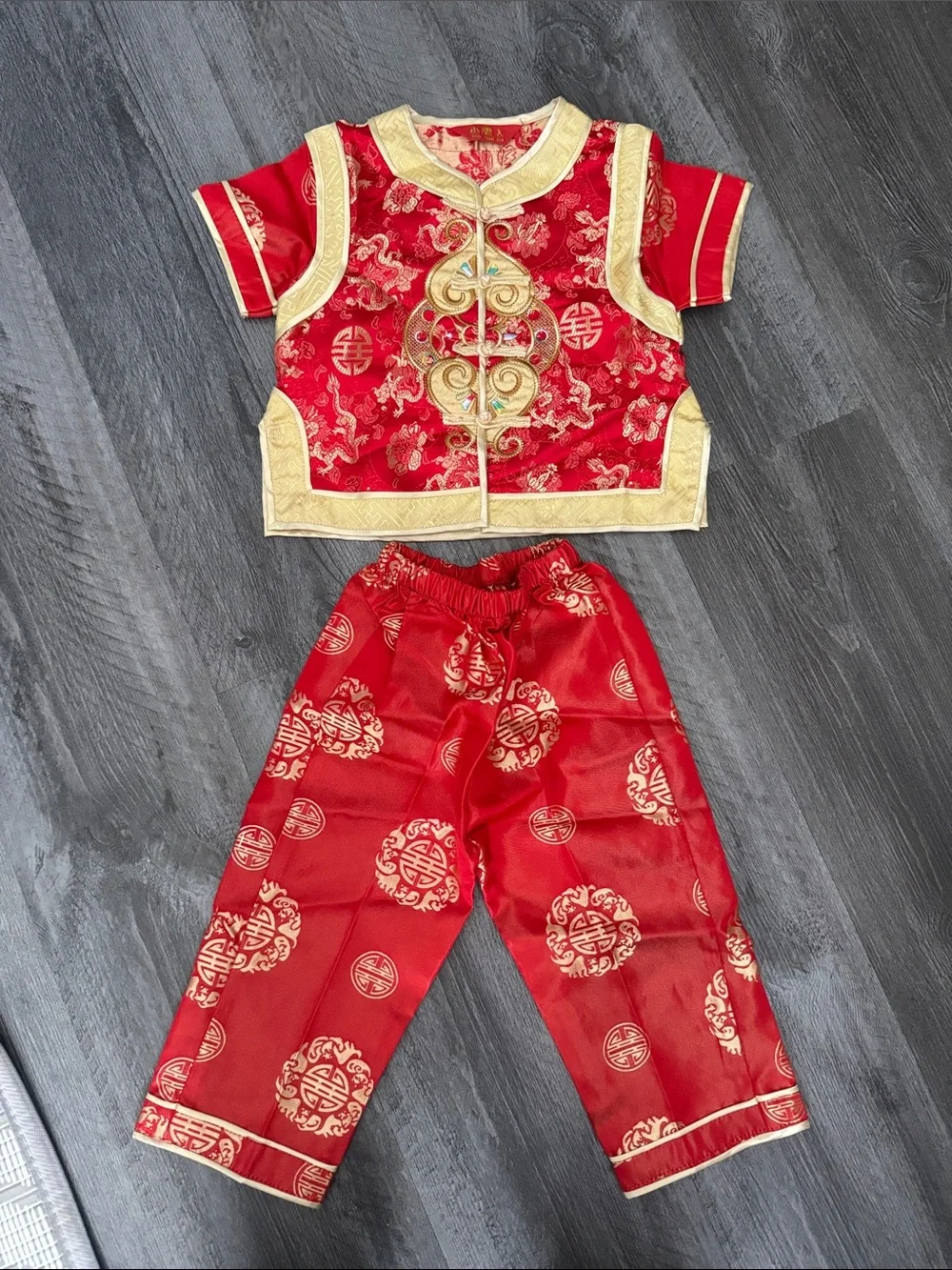 Traditional Red and Gold Chinese Two-Piece Outfit